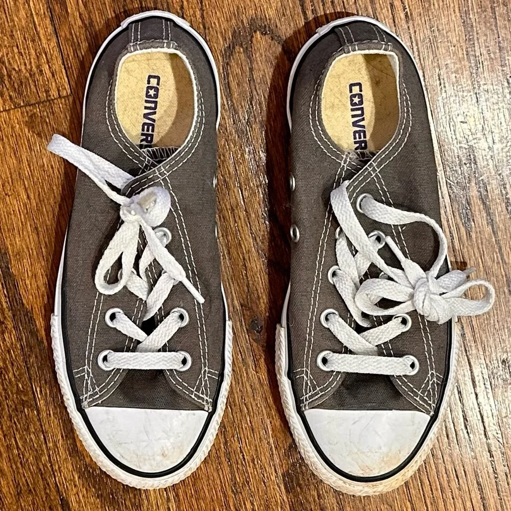 KIDS Youth Converse All Star Low Gray Distressed Style Canvas Sneakers - SIZE 1